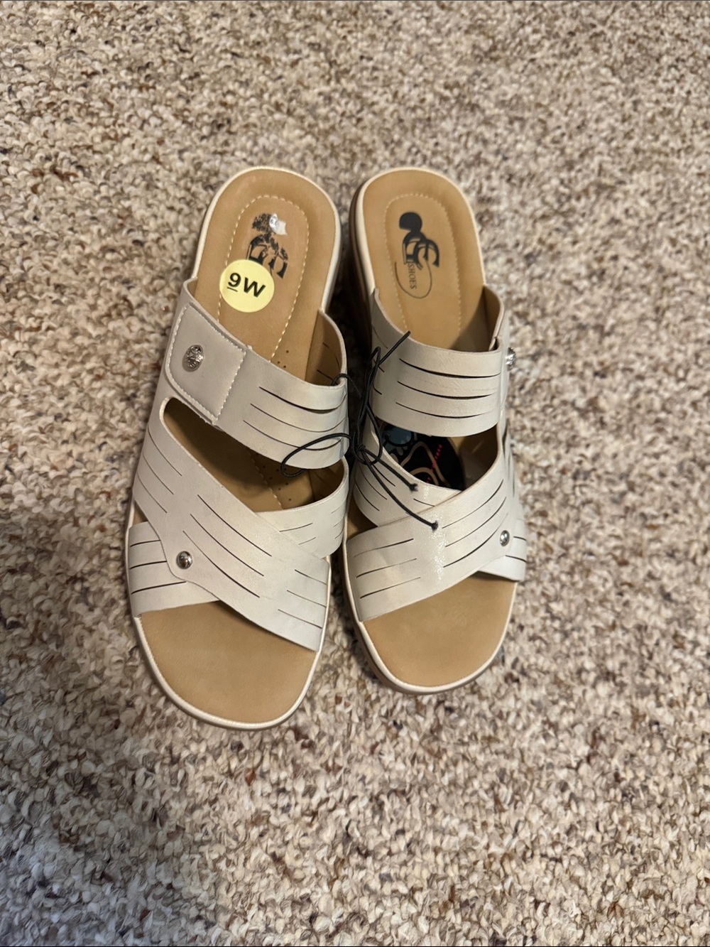 Beige Slip-On Wedge Sandals 9wide